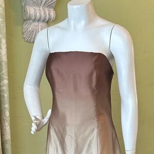Dessy Creations NY  - Strapless Brown and Gold Formal Gown